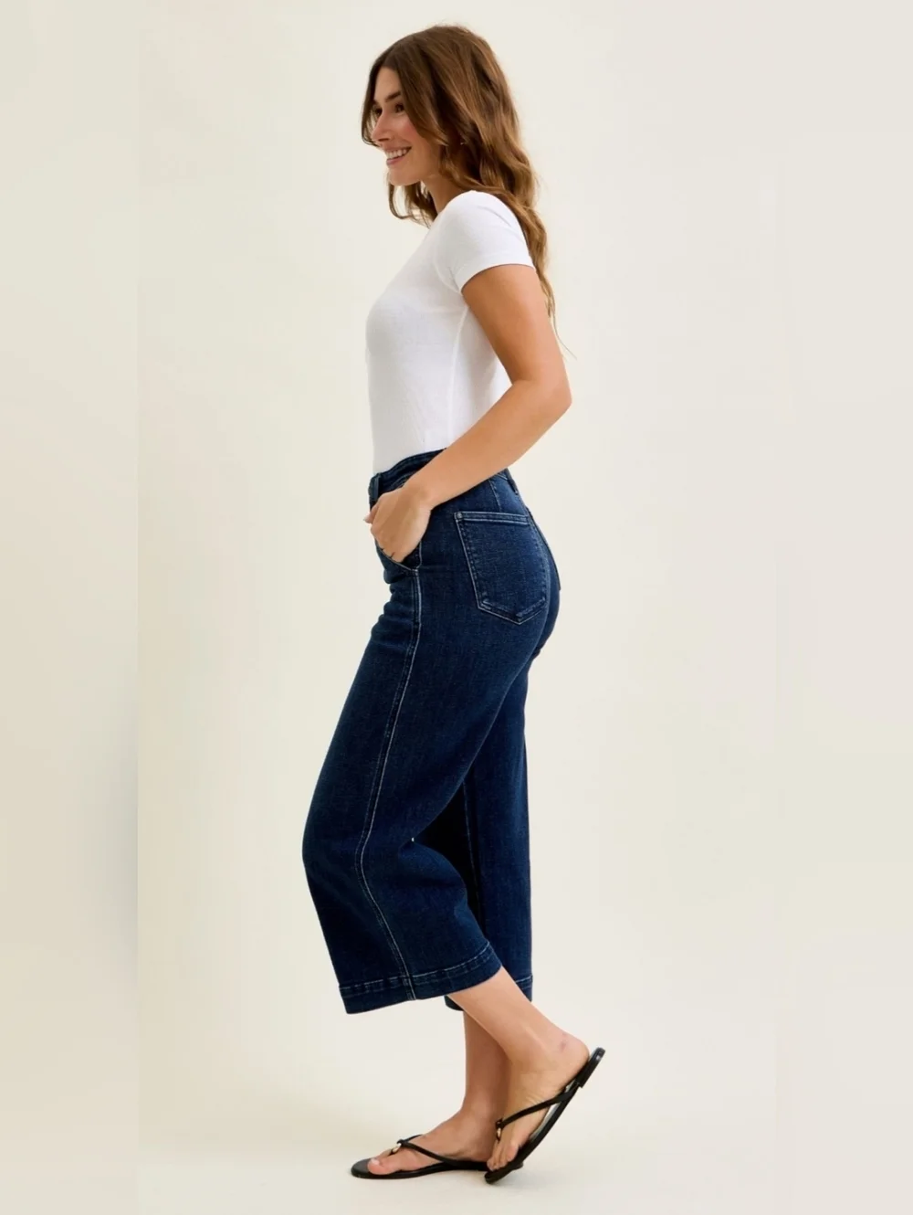 Judy Blue HR Dark Wash Wide Leg Ankle Trouser Jeans Slant Pocket Various NEW